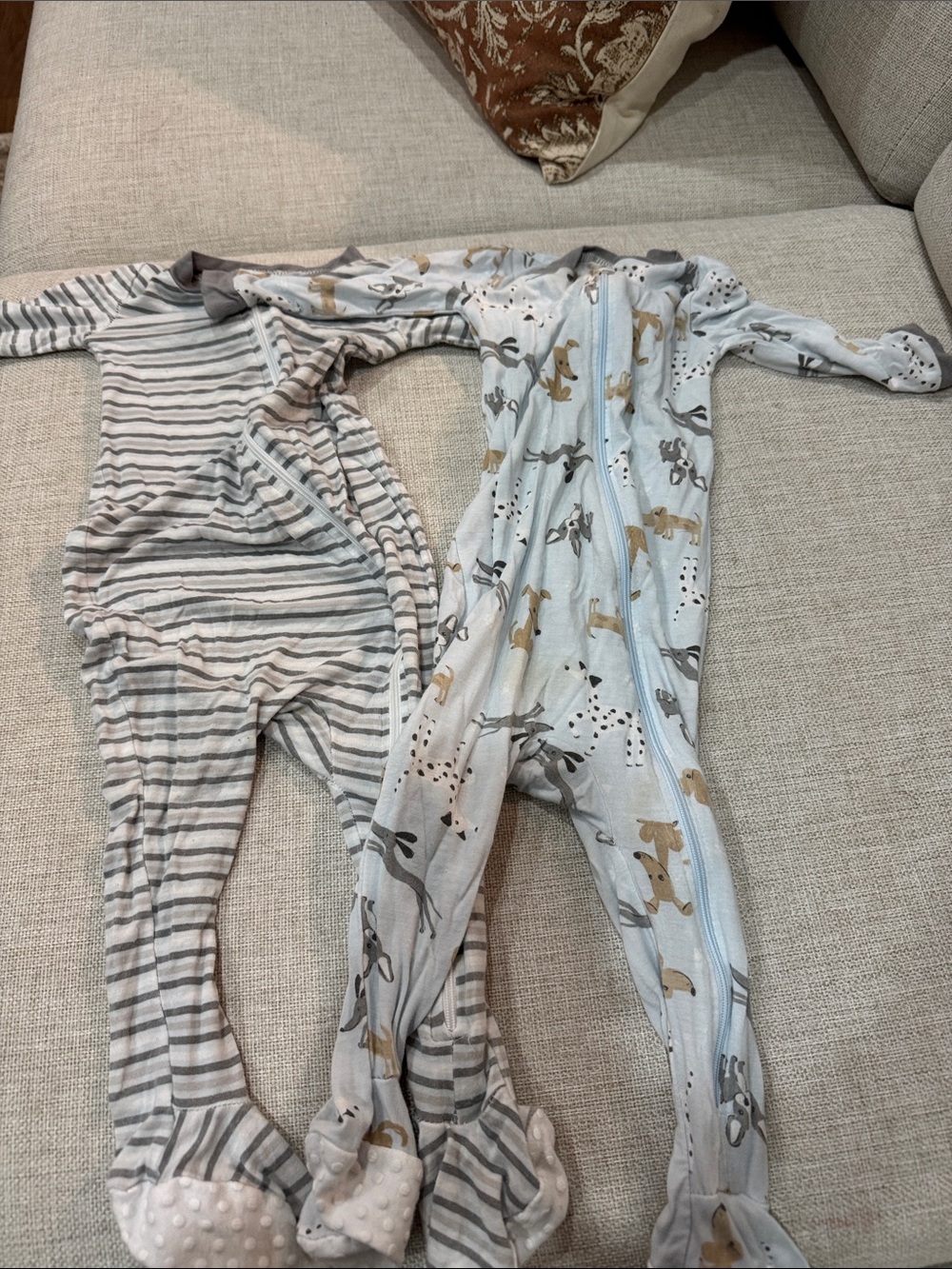 Mulberry Gray and Light Blue Kids Footed One-Piece Sleepers - 2 Pack